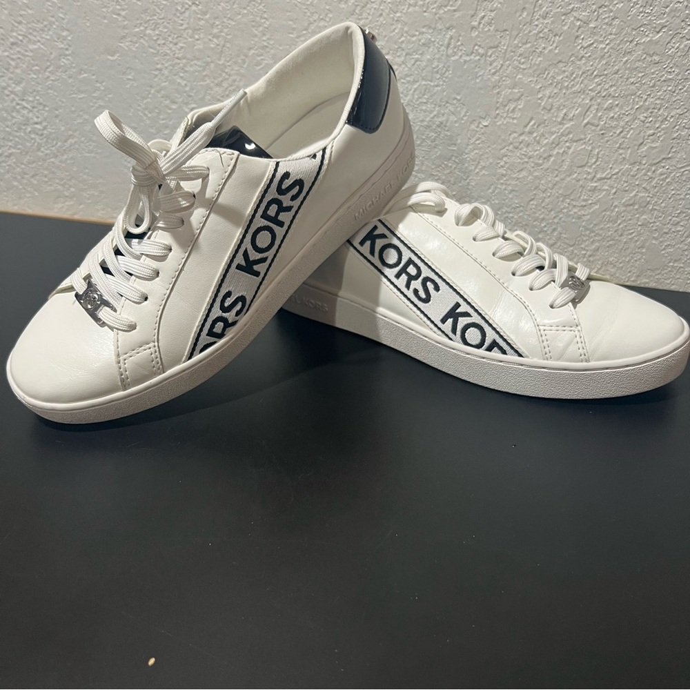 Michael Kors White and Black Logo Sneakers